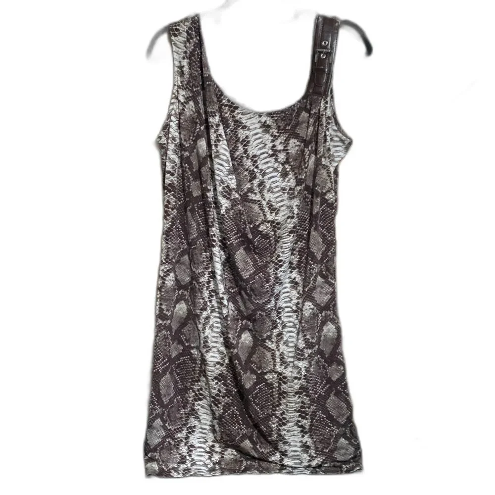 Michael Kors Brown Snakeskin Print Draped Sleeveless Dress L Buckle Animal Print